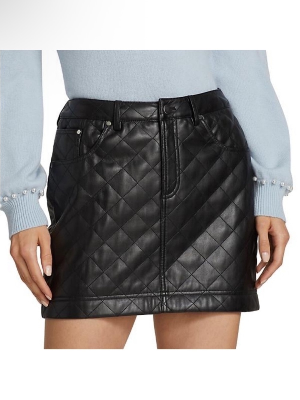 Cami NYC Black “Macy” Quilted Faux Leather Mini Skirt Size 8